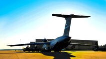 An Air Force C-5 Galaxy aircraft is parked on the flightline, Jan. 6, 2012. Three C-5s landed at Shaw Air Force Base S.C., over a three-day period to pick up Airmen and supplies in support of a deployment tasking. (U.S. Air Force Photo by Senior Airman Neil D. Warner/Released)