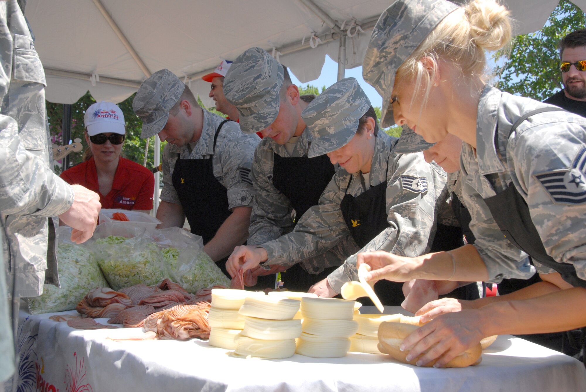 During Wawa Welcome America Philadelphia, a hoagie building contest ensued between members of the Pennsylvania Air National Guard and Army National Guard held on Jun. 29, 2011.  The Pa. Air National Guard team emerged victorious.  

Members of the Air National Guard team were: Senior Master Sgt. John Heidrick (270th EIS), Tech. Sgt. Matthew Long (270th EIS), Senior Airman Mark Wojdylo (270th EIS), Staff Sgt. Danielle Heidrick (AFFOR), Tech. Sgt. Kristen Luciano (AFFOR), and Tech. Sgt. Allison Shick (111th FW).