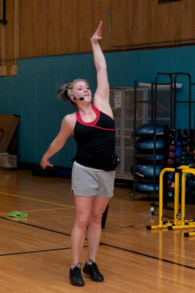 Kate Nelson instructs and motivates participants during a Zumba class held at the Fitness and Sports Center Jan. 9. Zumba is held Mondays and Thursdays from 5 to 6 p.m. and is one of many courses available at the fitness center.
