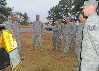 Staff Sgt. Brandon LaSmith, instructs a chemical, biological, radiological and nuclear class at Seymour Johnson Air Force Base, N.C., Jan 9, 2012. The hands-on portion of the class allows Airmen to implement the skills they learned during their classroom instruction. LaSmith is a 4th Civil Engineer Squadron emergency management technician who hails from Greensboro, N.C. (U.S. Air Force photo/Senior Airman Gino Reyes)