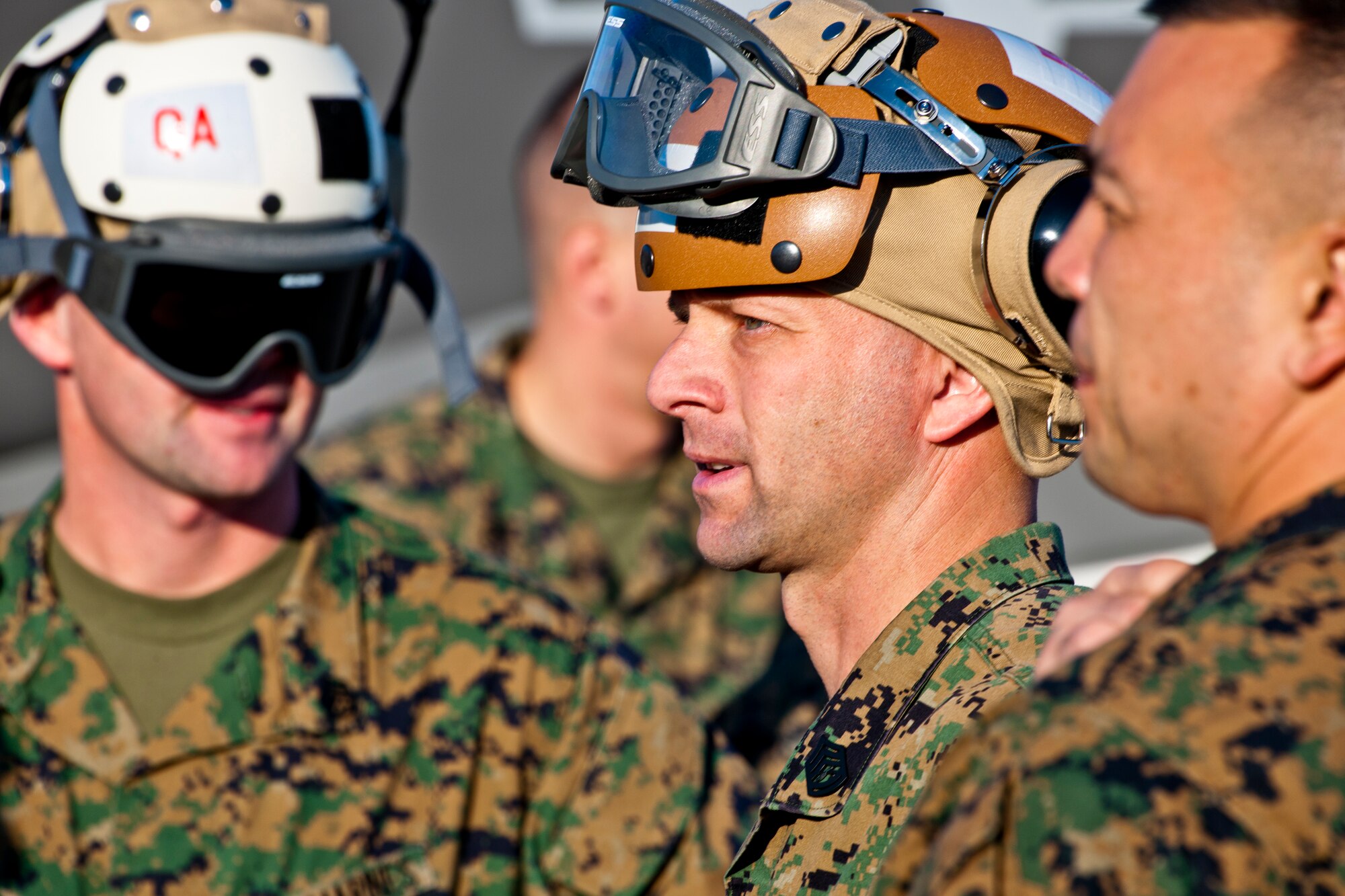 Gunnery Sgt. Matthew Smith, a maintainer with Marine Fighter Attack Squadron 501, recovered the first Marine variant F-35B Lightning II joint strike fighter to arrive at Eglin Air Force Base, Fla., Jan. 11.  (U.S. Air Force photo/Samuel King Jr.)