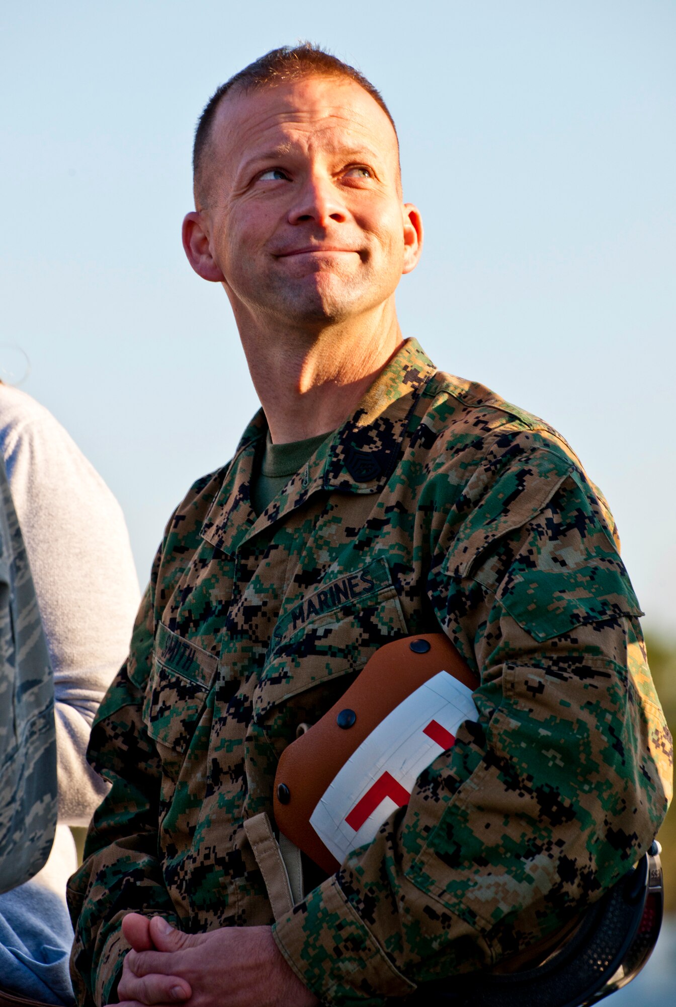Gunnery Sgt. Matthew Smith, a maintainer with Marine Fighter Attack Squadron 501, recovered the first Marine variant F-35B Lightning II joint strike fighter to arrive at Eglin Air Force Base, Fla., Jan. 11.  (U.S. Air Force photo/Samuel King Jr.)