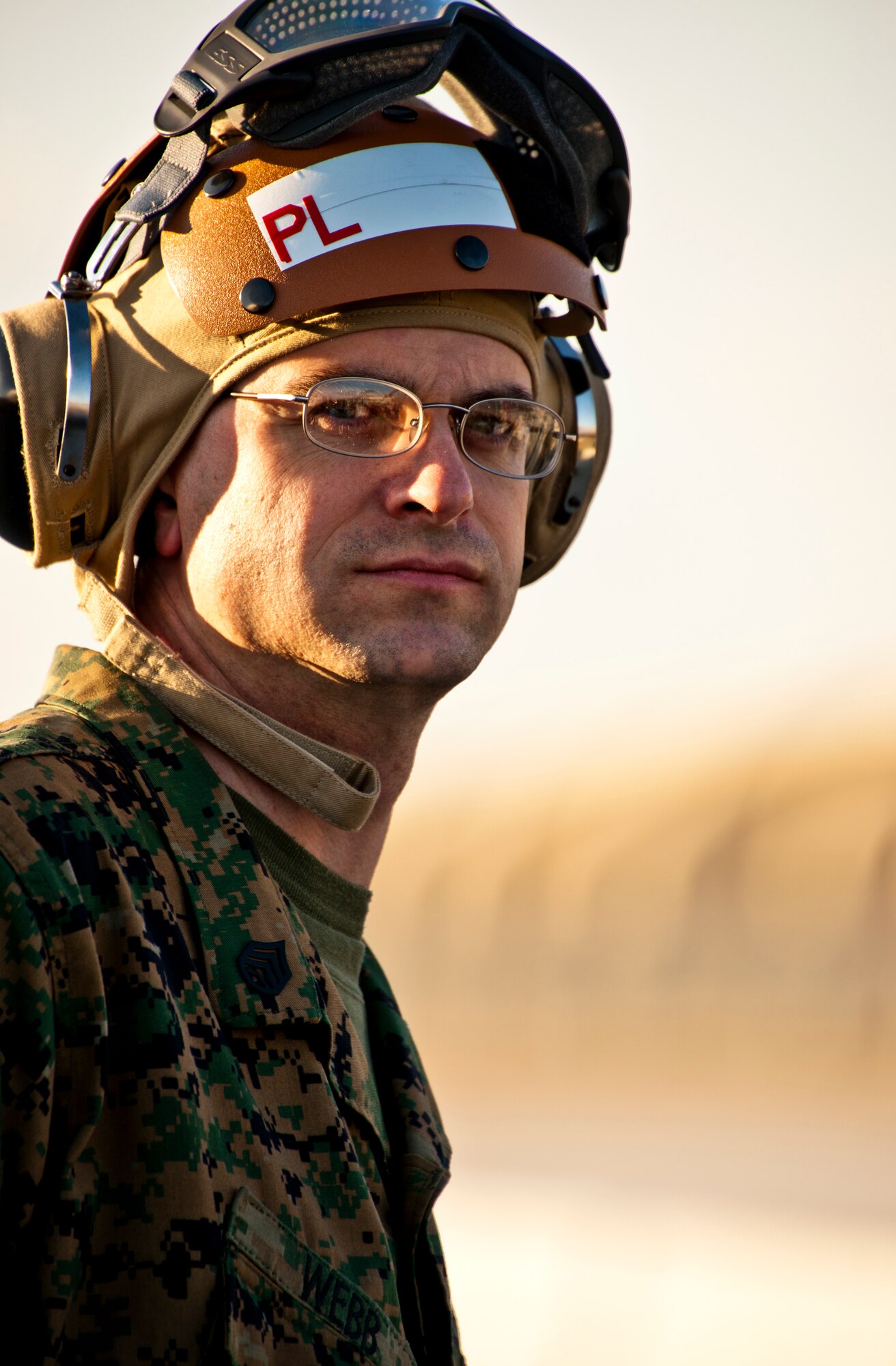 Staff Sgt. Travis Webb, a maintainer with the Marine Fighter Attack Squadron 501 was one of the first Marine maintainers to recover the first F-35B Lightning II joint strike fighter variant at its new home at Eglin Air Force Base, Fla.  The Marines of VMFAT-501 received two F-35Bs Jan. 11.  Both aircraft were escorted in by Marine F-18 Hornets.  (U.S. Air Force photo/Samuel King Jr.)