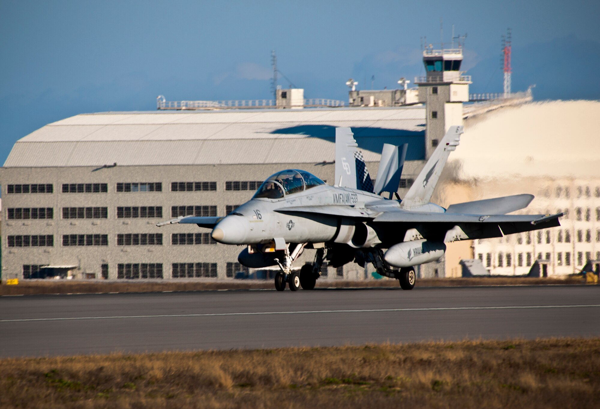 Marine F-18 Hornets escorted the first and second Marine F-35B Lightning II joint strike fighter variants to their home at Eglin Air Force Base, Fla., Jan. 11.  The newest aircraft in the Department of Defense inventory belongs to Marine Fighter Attack Squadron 501.  (U.S. Air Force photo/Samuel King Jr.)