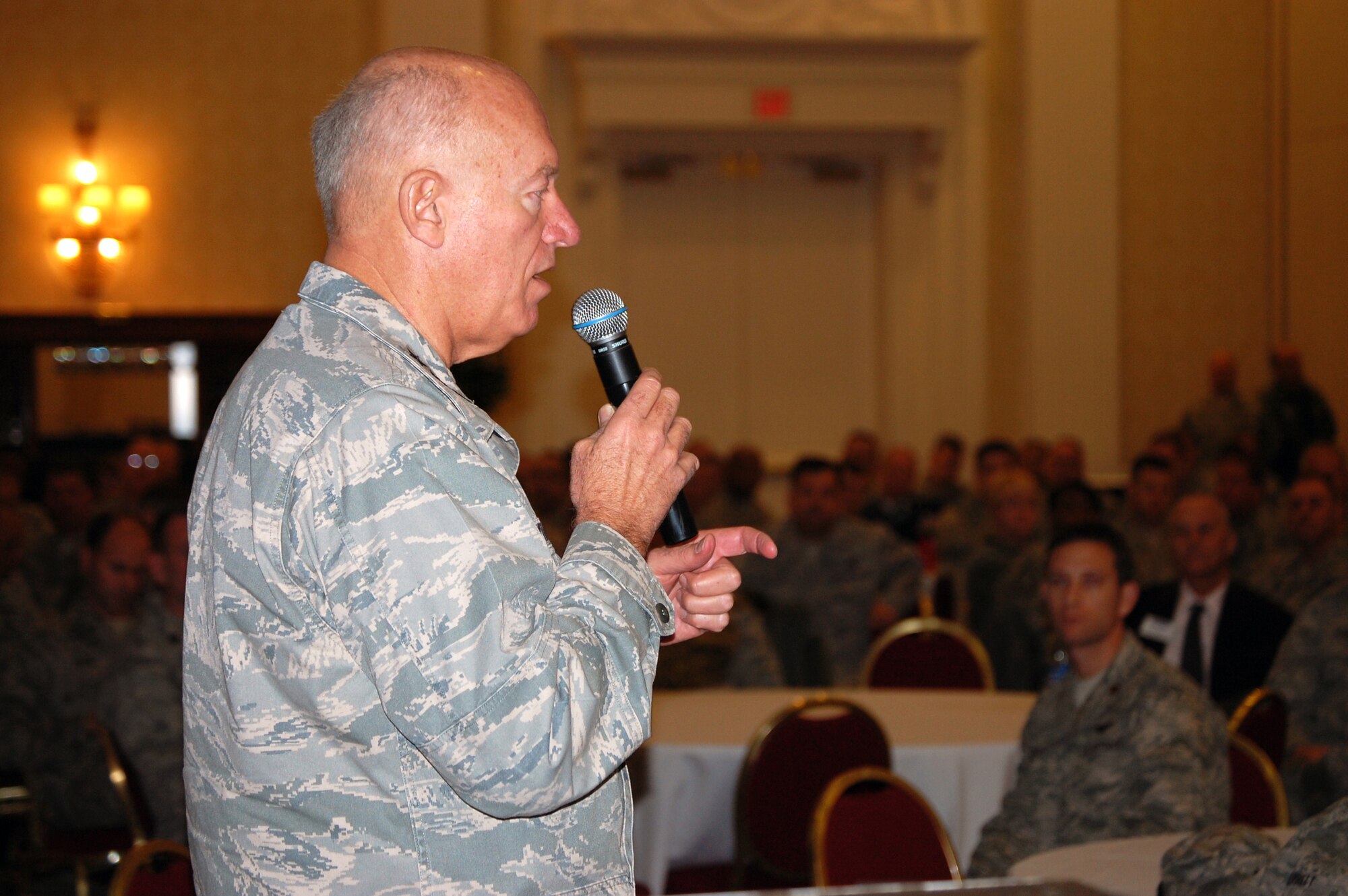 Air National Guard Director Lt. Gen. Harry Wyatt addresses Delaware ANG Airmen during the ANG breakout session at the Delaware National Guard 2012 Senior Leaders' Call held Jan. 7, 2012 in Dover, Del. (U.S. Air Force photo/Tech. Sgt. Benjamin Matwey)
