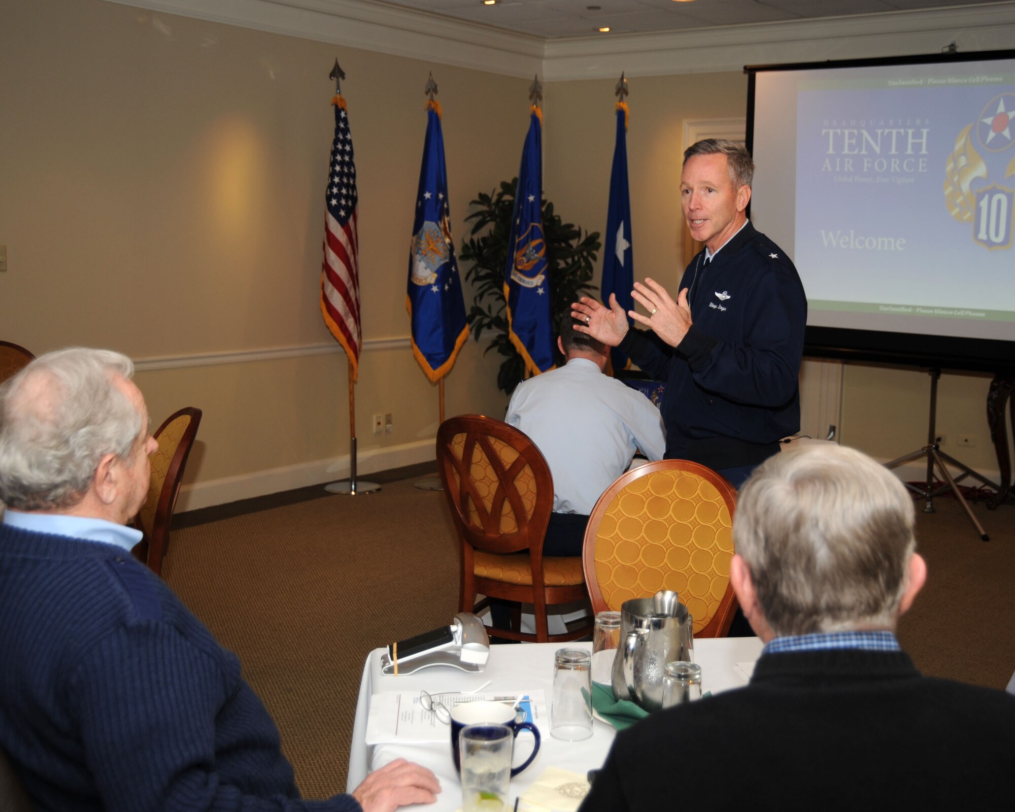 Brig. Gen. William B. Binger, 10th Air Force commander, spoke to members of the Fort Worth Airpower Foundation at the Colonial Country Club, Fort Worth, Texas, Jan. 10.