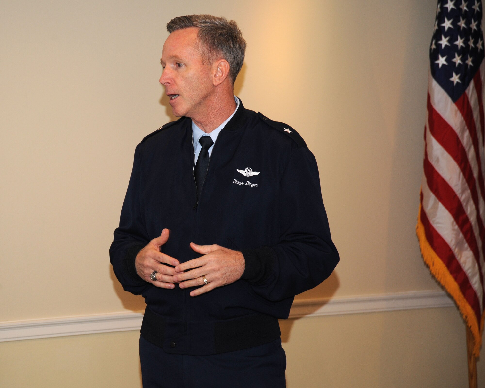 Brig. Gen. William B. Binger, 10th Air Force commander, spoke to members of the Fort Worth Airpower Foundation at the Colonial Country Club, Fort Worth, Texas, Jan. 10.