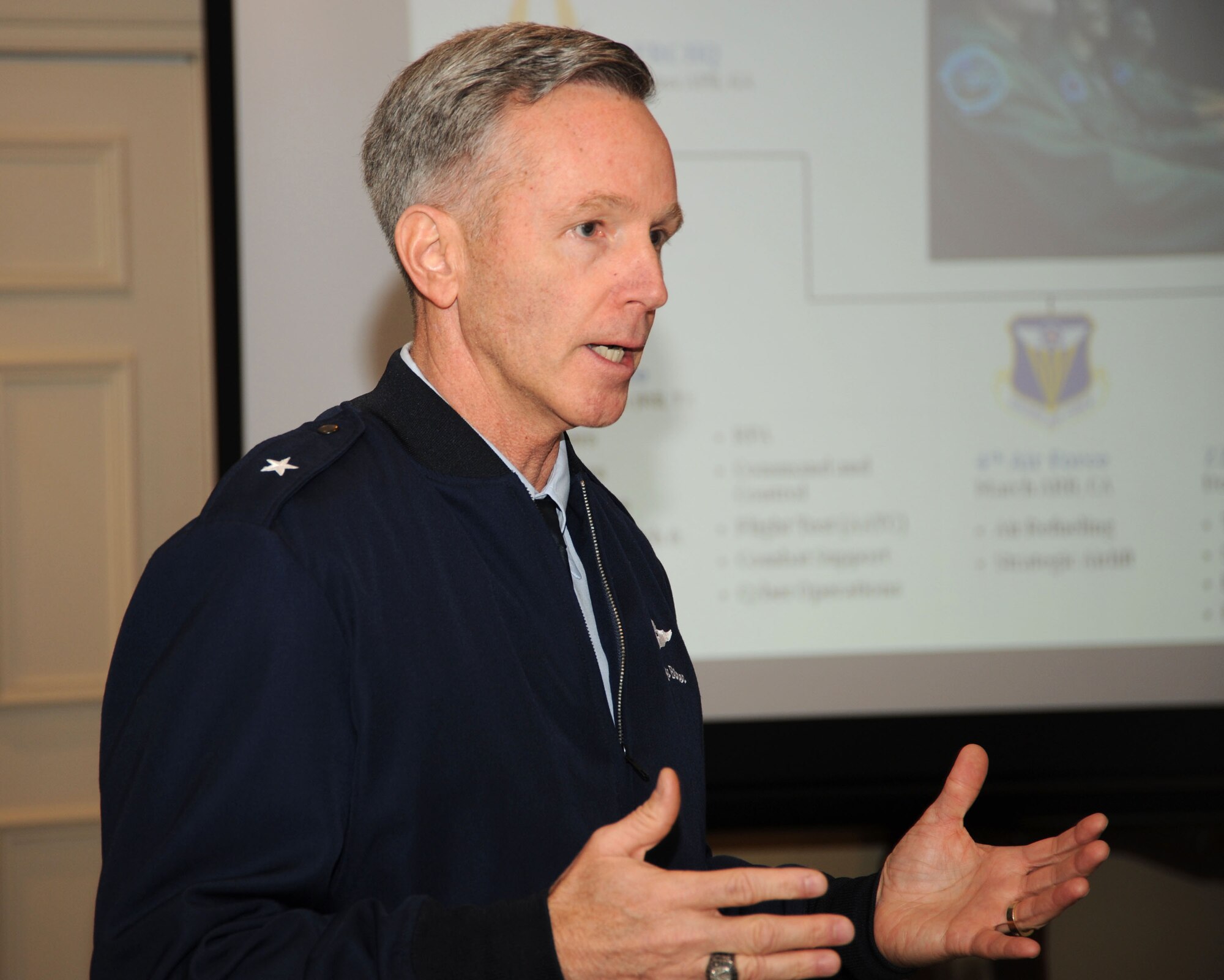 Brig. Gen. William B. Binger, 10th Air Force commander, spoke to members of the Fort Worth Airpower Foundation at the Colonial Country Club, Fort Worth, Texas, Jan. 10.