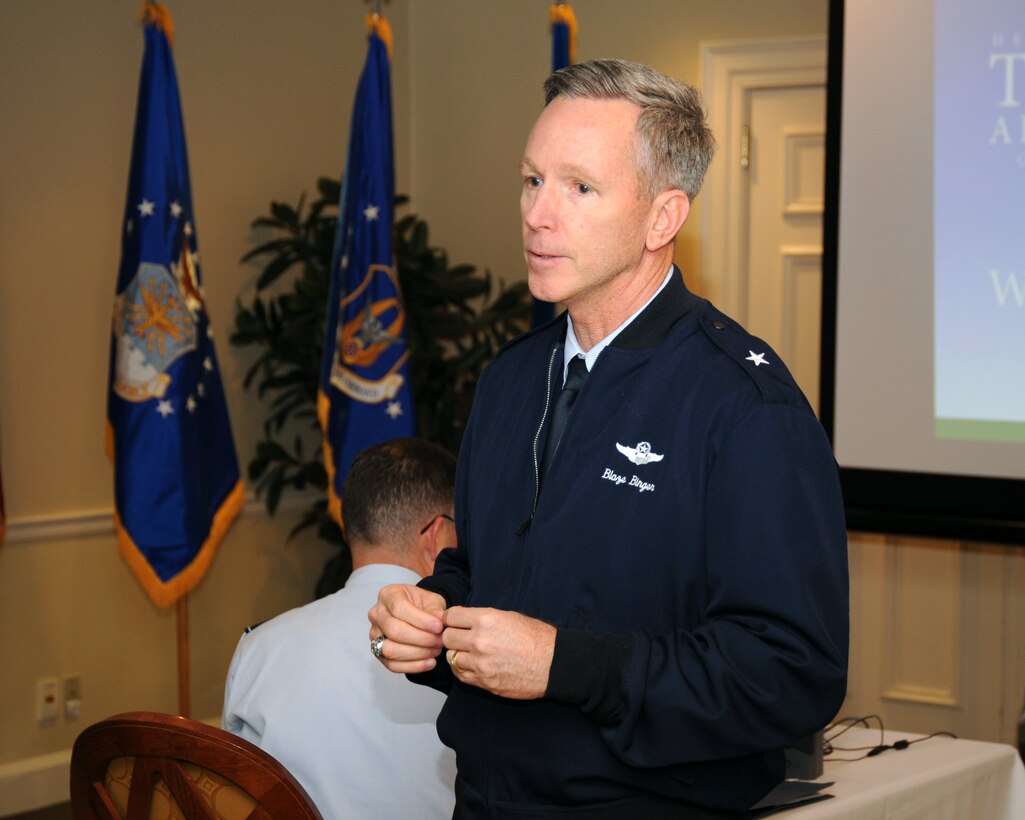 Brig. Gen. William B. Binger, 10th Air Force commander, spoke to members of the Fort Worth Airpower Foundation at the Colonial Country Club, Fort Worth, Texas, Jan. 10.