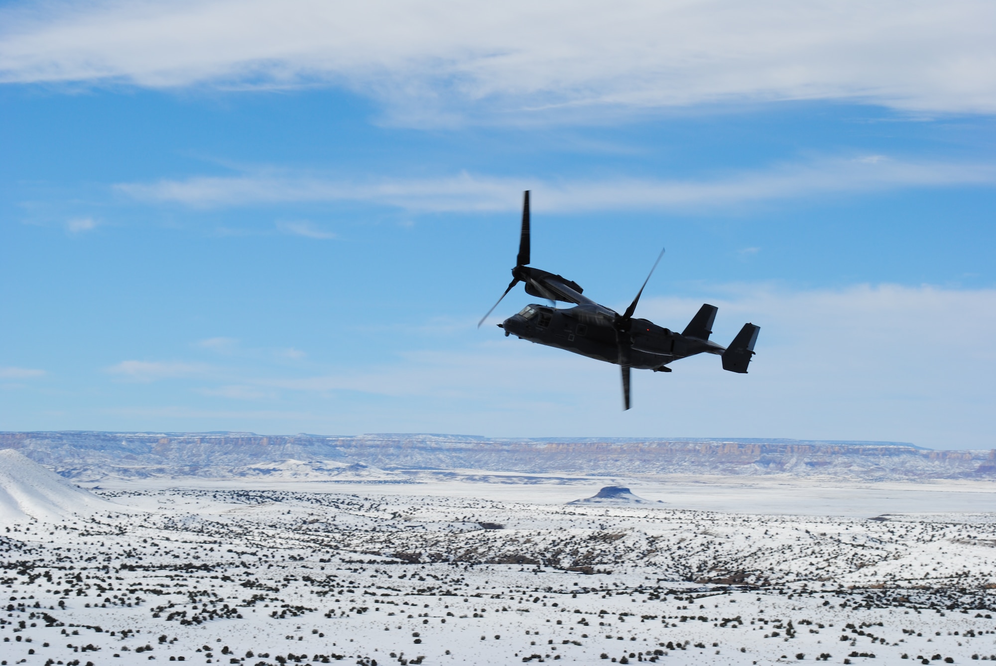 A CV-22 assigned to the 71st Special Operations Squadron in flight Dec. 28. U.S. Air Force Photo by John Cochran.