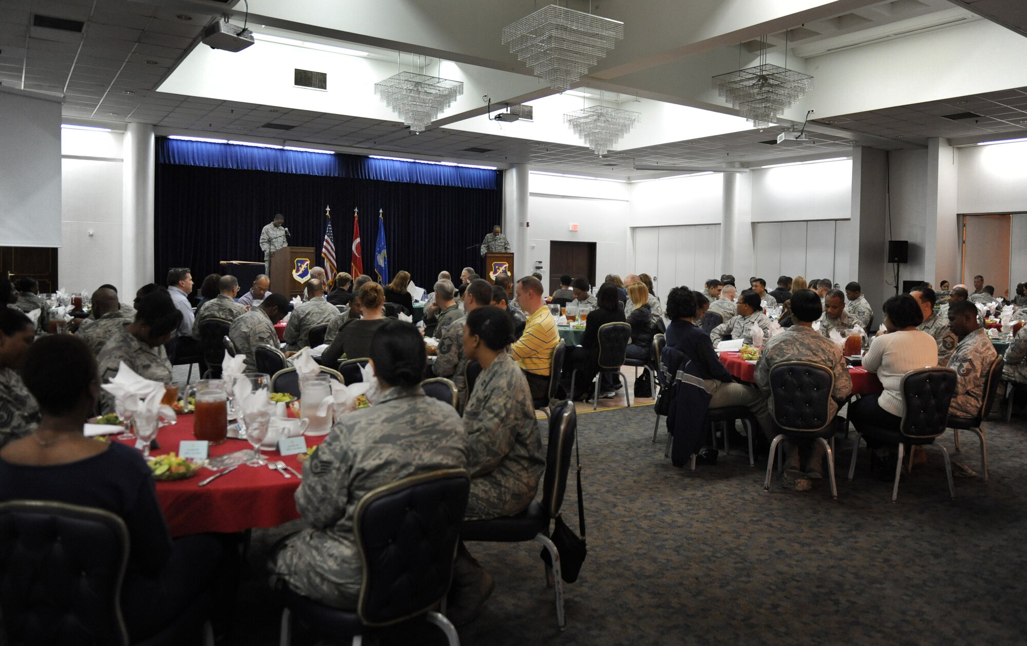 Members of Team Incirlik gather to remember Dr. Martin Luther King Jr. during a luncheon Jan. 13, 2012, at Incirlik Air Base, Turkey. King is remembered for his "I Have a Dream" speech in Washington, D.C., to 250,000 people following a peaceful march Aug. 28, 1963. (U.S. Air Force photo by Senior Airman Anthony Sanchelli/Released)
