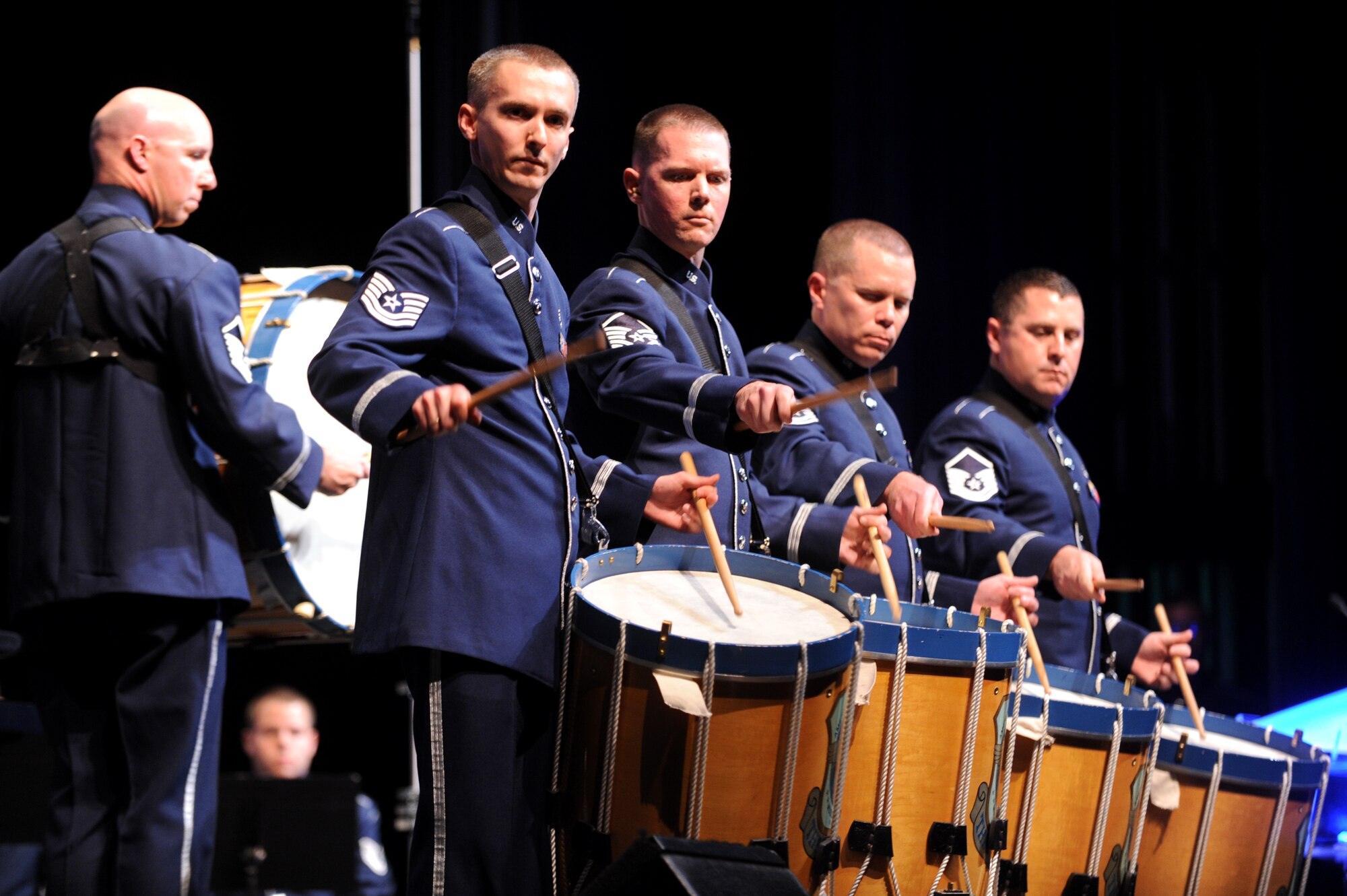 U.S. Air Force Band Ceremonial Brass percussion members play a song Jan. 12, 2012, in Wesley Chapel, Fla.  The Ceremonial Brass is on their first American tour playing a dozen concerts in Florida.  U.S. Air Force photo by Master Sgt. Adam M. Stump/Released.
