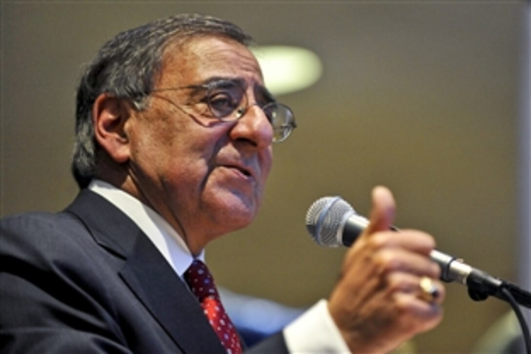 Defense Secretary Leon E. Panetta addresses the El Paso Chamber of Commerce in El Paso, Texas, Jan. 12, 2012.