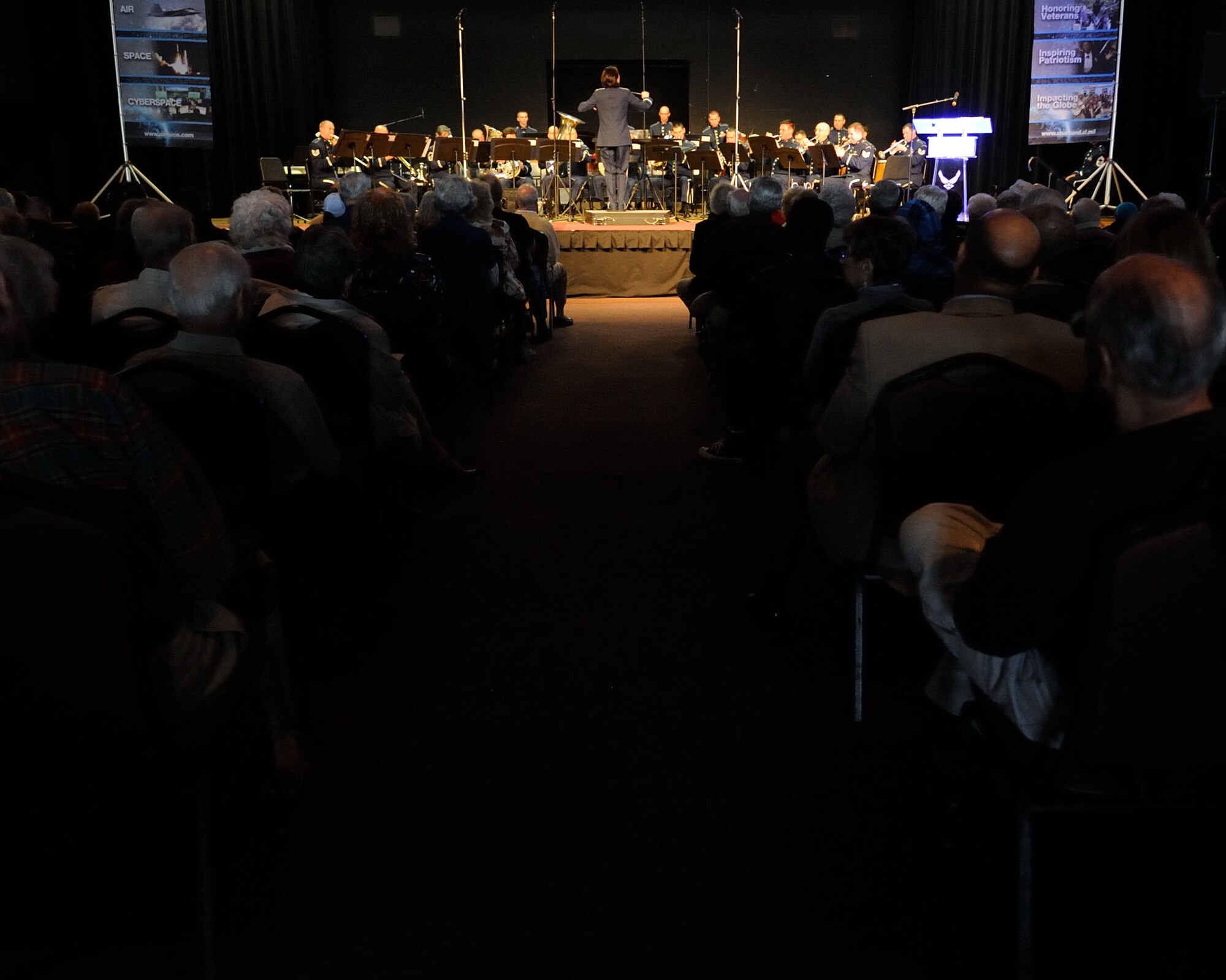 The U.S. Air Force Band Ceremonial Brass play during a concert at The First Academy Faith Hall in Orlando, Fla., Jan. 14, 2011.  The Ceremonial Brass honored Tuskegee Airmen, the first African American military aviators in the U.S. armed forces, during their performance, playing a new work entitle "Red Tail Skirmish."  U.S. Air Force photo by Master Sgt. Adam M. Stump/Released.