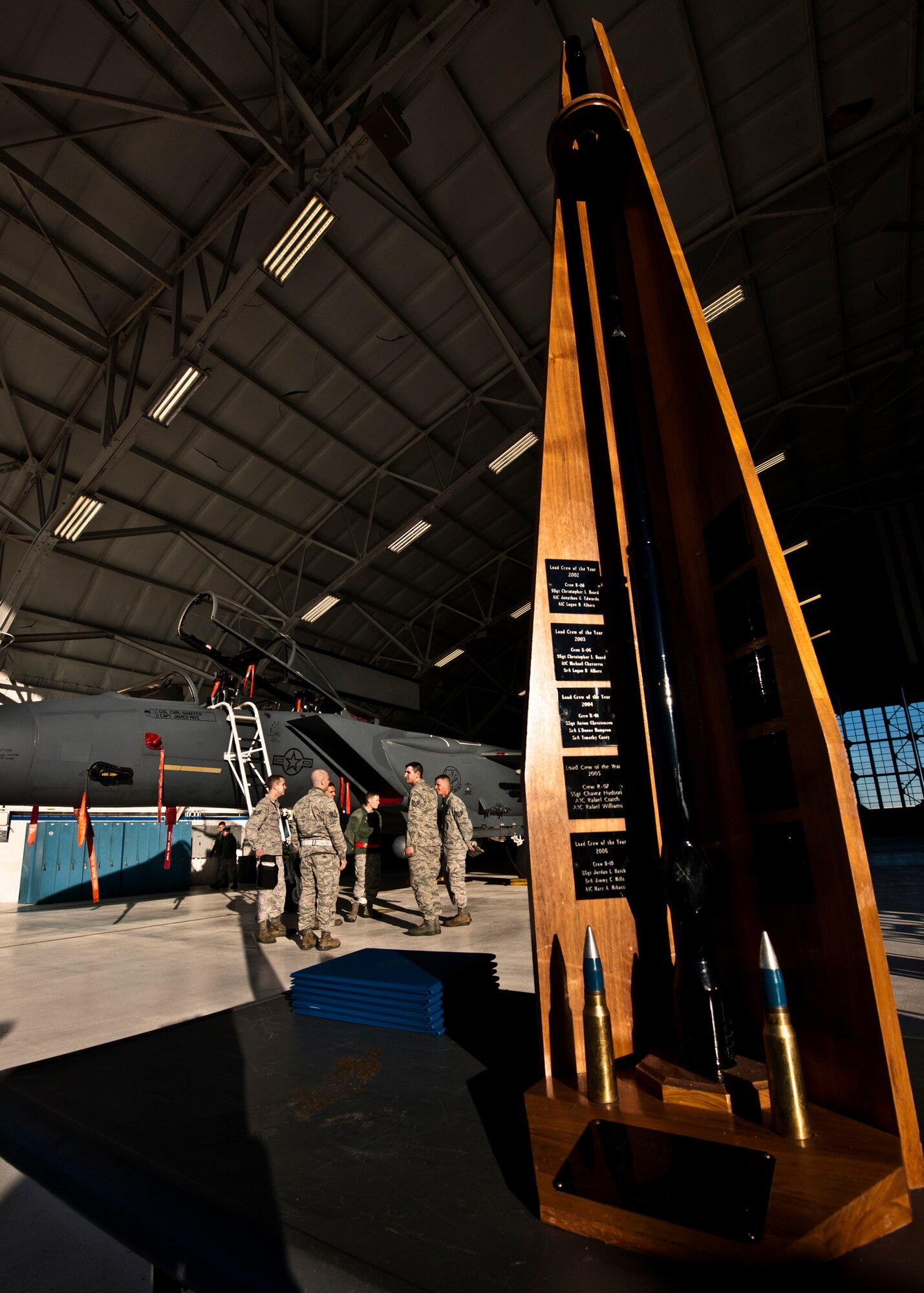 The Load Crew of the Year trophy awaits the winners of the 46th Maintenance Group's year-end weapons load competition.  (U.S. Air Force photo/Samuel King Jr.)