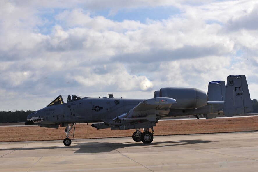 A U.S. Air Force A-10C Thunderbolt II pilot taxis before takeoff during an operational readiness exercise at Moody Air Force Base, Ga., Jan. 11, 2012. Team Moody conducts OREs in preparation for an operational readiness inspection this spring. (U.S. Air Force photo by Staff Sgt. Stephanie Mancha/Released) 