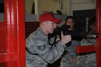 Staff Sgt. Joshua Clements, 902nd Security Forces Squadron, demonstrates the proper stance during M-4 carbine qualification training Jan. 11. Training was held at the small arms range on Joint Base San Antonio-Randolph. (U.S. Air Force photo/Rich McFadden) (released)