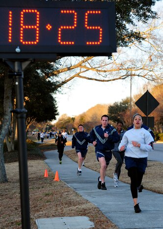 Talisa Bell completes the 2.5 mile run in honor of Martin Luther King Jr. day at Joint Base Charleston, Jan. 13. Bell was the first female to complete the run with a time of 18:26 and is with the 628th Medical Group. (U.S. Air Force photo/Staff Sgt. Katie Gieratz) 