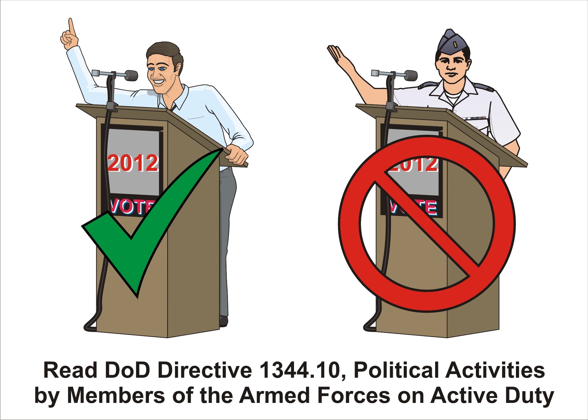 GOODFELLOW AIR FORCE BASE, Texas-- This being an election year, it is important for all Defense Department members to know DOD regulations concerning political activities (U.S. Air Force graphic/James Luman)