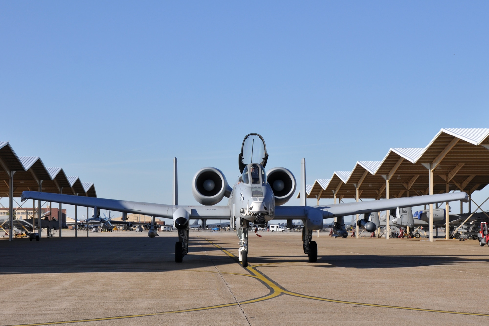 Lt. Col. Marc Olson, an A-10 pilot assigned to the 47th Fighter Squadron, taxis an A-10 Thunderbolt II to the runway at Barksdale Air Force Base, La., Jan. 11, 2012. Olson led a four-ship sortie, and in doing so accumulated 5,000 hours in the A-10. To complete this feat took Olson more than twenty and a half years of flying the A-10. (U.S. Air Force photo by Master Sgt. Jeff Walston/Released)