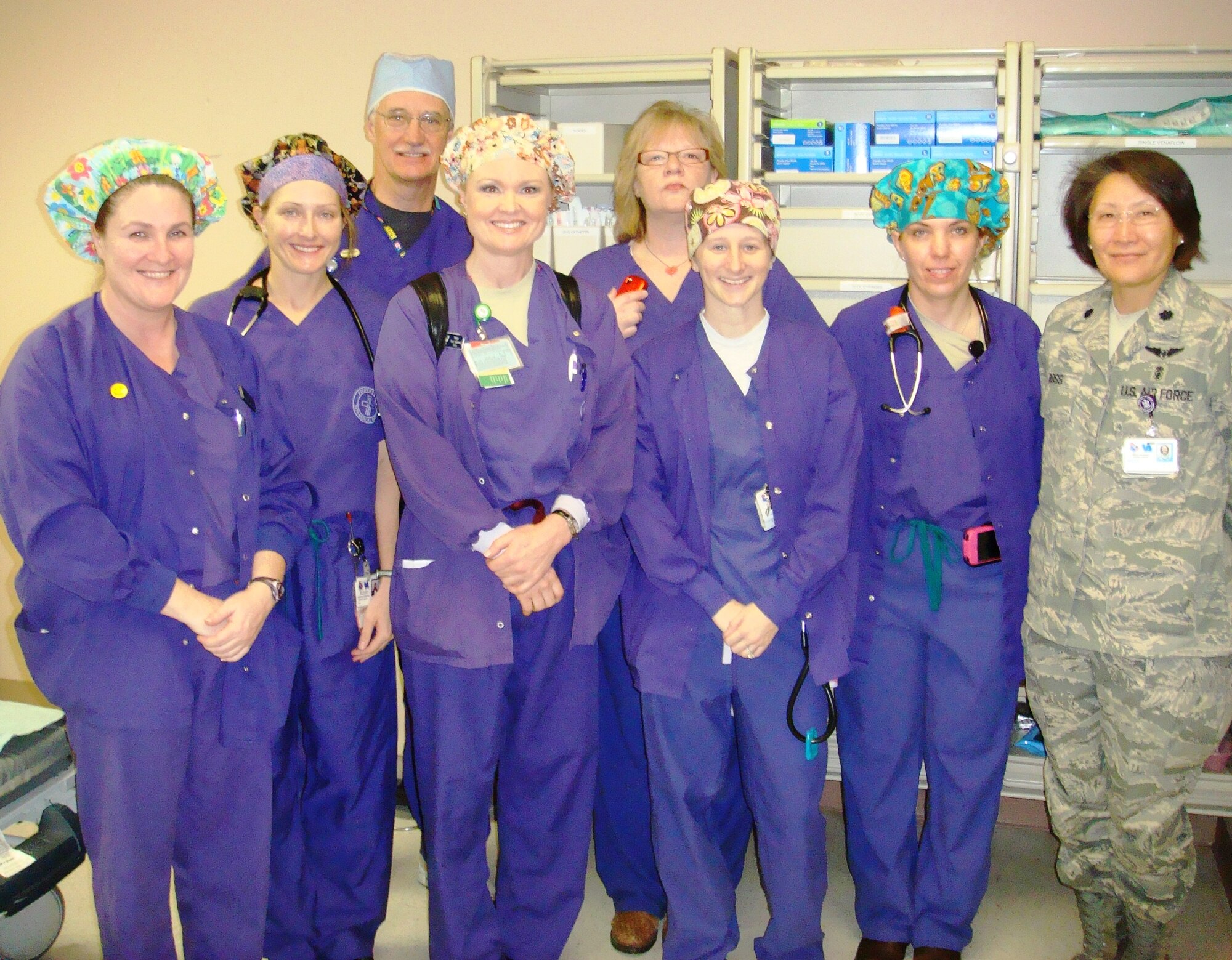 Nurse Anesthetists pose for a group picture Jan. 9, 2012, at the Mike O’Callaghan Federal Medical Center on Nellis Air Force Base, Nev.  National Nurse Anesthetist Week occurs Jan. 22-28, 2012, and it celebrates these advanced practice nurses who provide 24-hour services to the medical center, including serving in operating rooms and obstetrics. (Courtesy photo)
