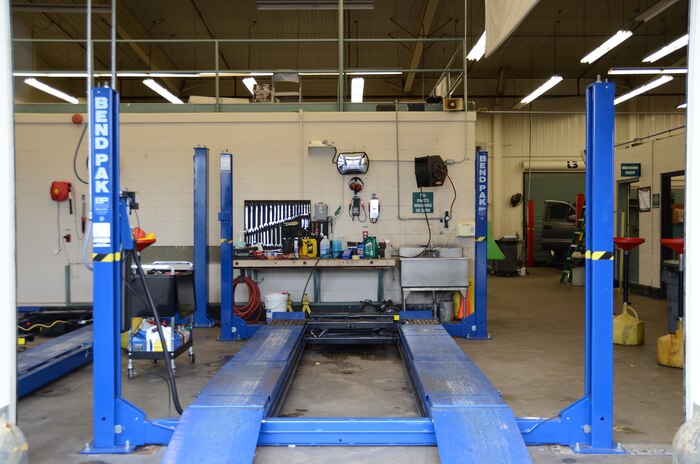 The Auto Hobby Shop at Joint Base Charleston is equipped with 11 indoor stalls with seven vehicle lifts, a full range of tools available for check out and nine outdoor overhaul stalls for long term work. (U.S. Air Force photo by/Senior Airman Anthony J. Hyatt)