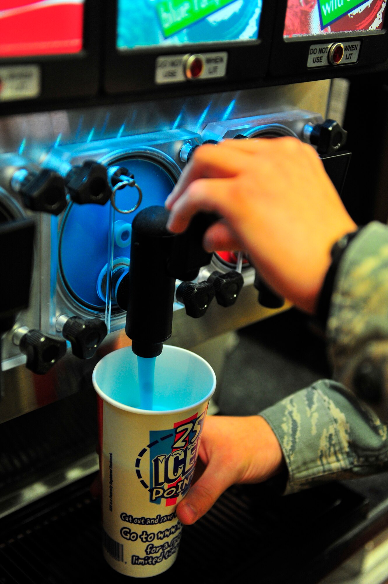 The Icee machine at the recently renovated shoppette dispenses a cold treat at Shaw Air Force Base, S.C. Jan. 17, 2011. The Approximately $400,000 of renovations were completed to accomodate the growing population of Shaw, resulting in faster service and a greater capacity for goods. (U.S. Air Force photo/Senior Airman Neil D. Warner/Released)