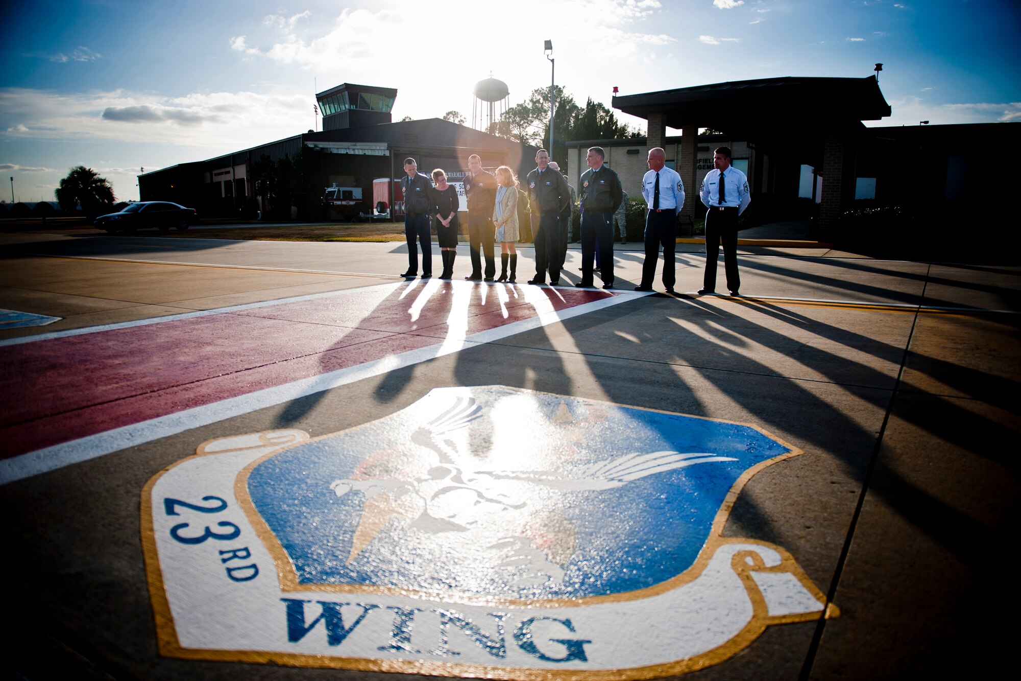 The 23d Wing and 93d Air Ground Operations Wing leadership wait for the arrival of Air Force Chief of Staff Gen. Norton Schwartz at Moody Air Force Base, Ga., Jan. 17, 2012. The visit was Schwartz’s first to Moody as the chief of staff. (U.S. Air Force photo by Staff Sgt. Jamal D. Sutter/Released)