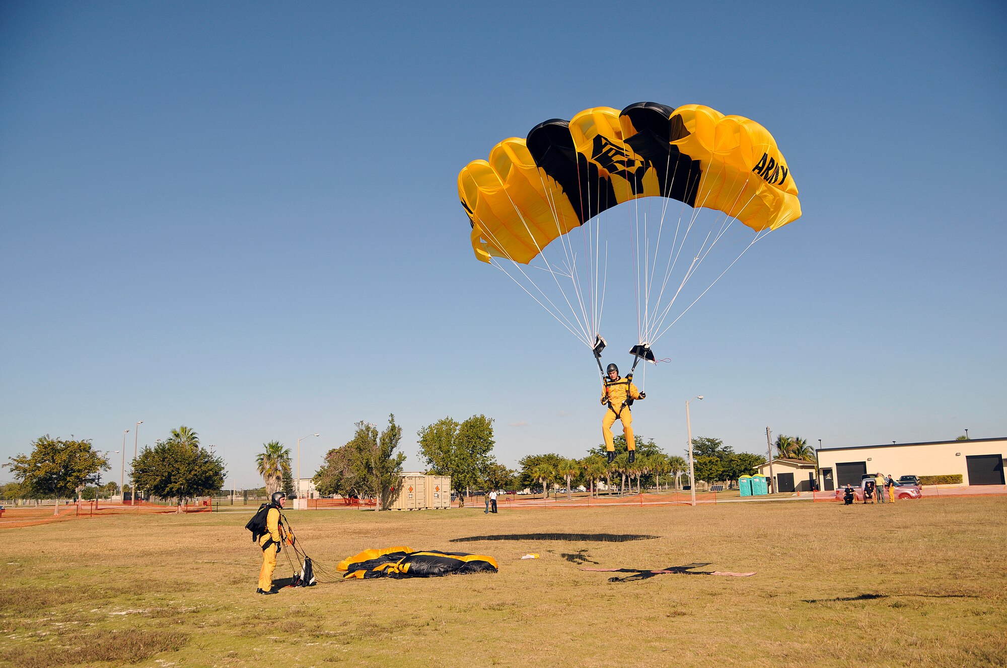 The U.S. Army Parachute Team "Golden Knights" are back at Homestead ARB for their winter training. For the third straight year the award winning jump team has come to Homestead to hone their skills and to prepare themselves for the 2012 airshow and competition circuit.

