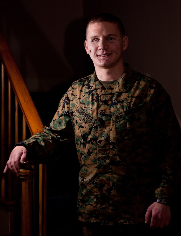 Lance Cpl. Kyle Carpenter takes part of the first corporals course for wounded warriors at the Walter Reed National Military Medical Center Bethesda, Md., Jan. 12. Carpenter sustained wounds to the right side of his body from an enemy grenade in Marjah, Afghanistan, November 2010. The class graduated Jan. 16.