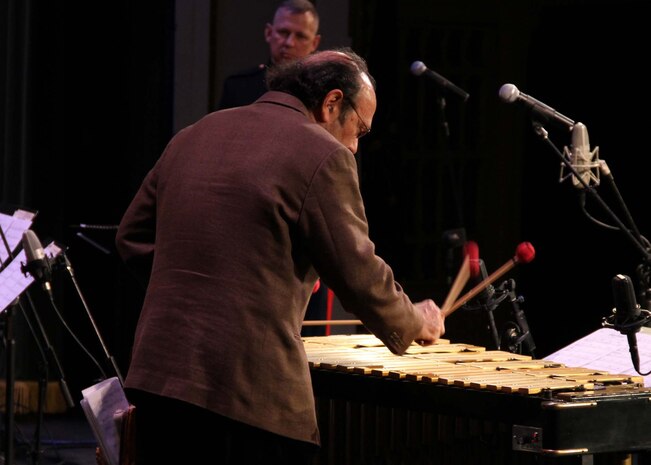 Dick Sisto, artist-in-residence, Long Center for the Performing Arts, Lafayette, Ind., performs with the Marine Corps All-Star Jazz Band during the Purdue Jazz Festival Jan. 19. The band performed at the festival during their tour of the Midwest.