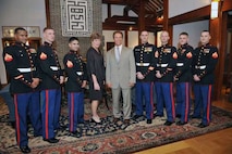 Governor Arnold Schwarzenegger visits members of Marine Corps Security Guard Detachment Seoul, South Korea.