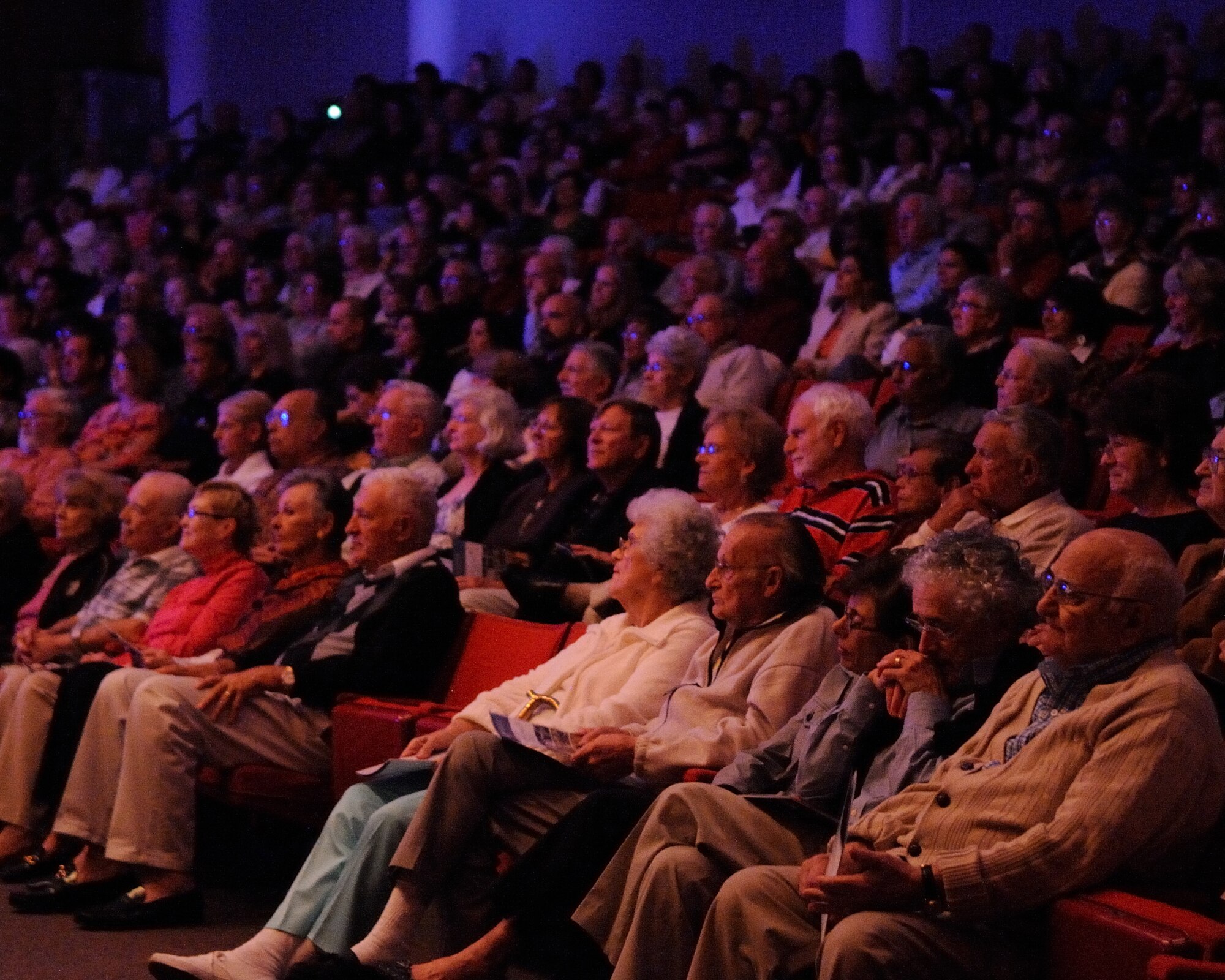 Audience members watch the U.S. Air Force Band Ceremonial Brass during a concert in Palm Beach Gardens, Fla., Jan. 20, 2012.  The Ceremonial Brass is on their first American concert tour playing venues throughout Florida. U.S. Air Force photo by Master Sgt. Adam M. Stump/RELEASED.