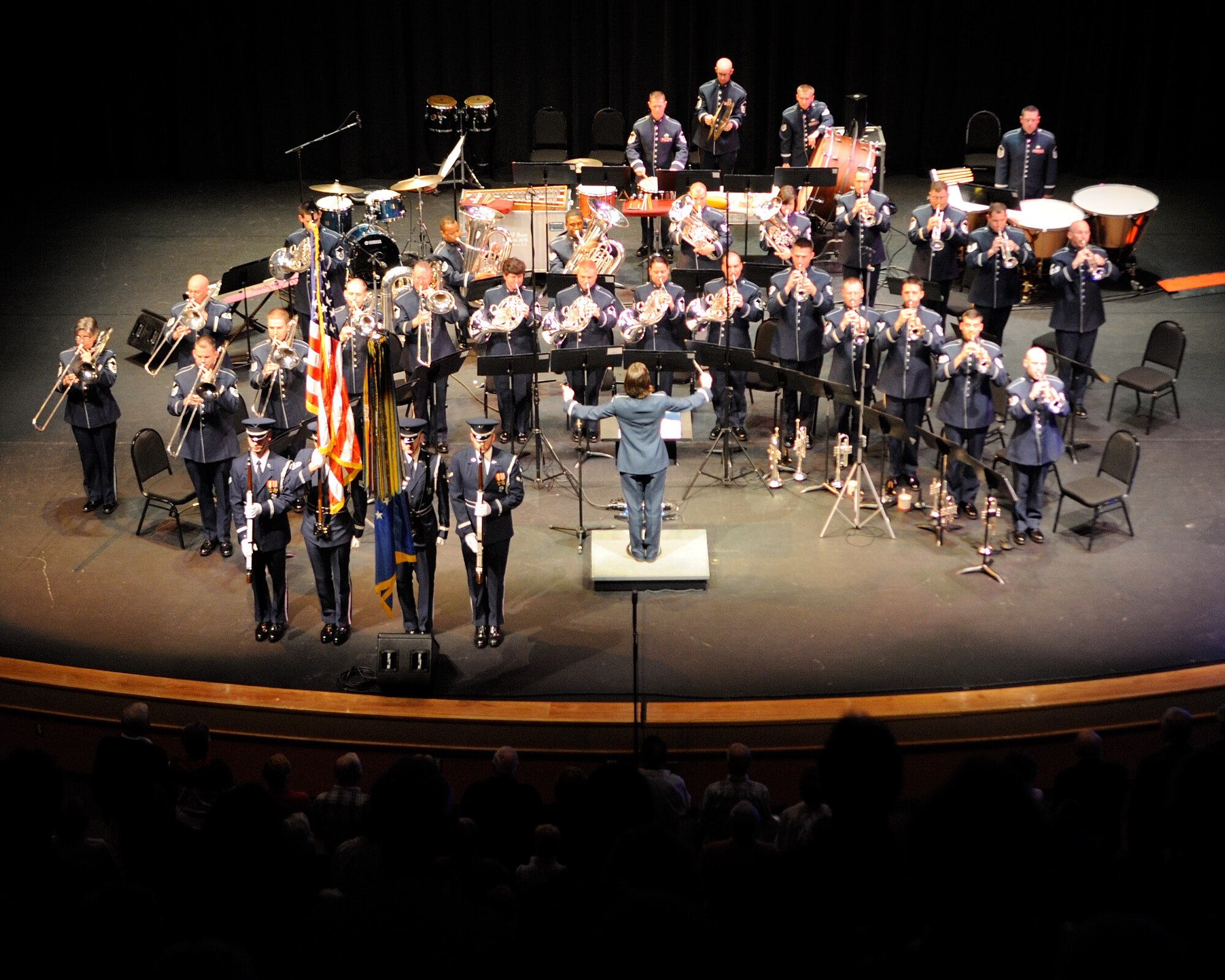 The U.S. Air Force Band Ceremonial Brass and U.S. Air Force Honor Guard perform during a concert in Palm Beach Gardens, Fla., Jan. 20, 2012.  The Ceremonial Brass is on their first American concert tour playing venues throughout Florida. U.S. Air Force photo by Master Sgt. Adam M. Stump/RELEASED.