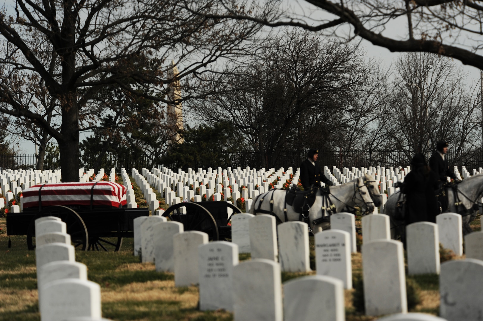 Members of the 3rd U.S. Army Infantry Regiment (The Old Guard) escort the caisson carrying retired Lt. Col. Luke Weathers Jr. during his burial ceremony Jan. 20, 2012, at Arlington National Cemetery, in Virginia. Weathers, an original Tuskegee Airman, was awarded the Distinguished Flying Cross for his heroic actions during World War II. (U.S. Air Force photo/Tech. Sgt. Mareshah Haynes)