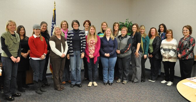 Members of Beale’s Key Spouse program completed crisis response training at the Airman and Family Readiness Center, Beale Air Force Base, Calif., Jan. 18, 2012. The Key Spouses received crisis-related briefings from different base agencies to include; Emergency Management, American Red Cross and Chaplain. For more information regarding the Key Spouse Program call the A&FRC at 634-2863 (U.S. Air Force photo by Staff Sgt. Robert M. Trujillo/Released)  