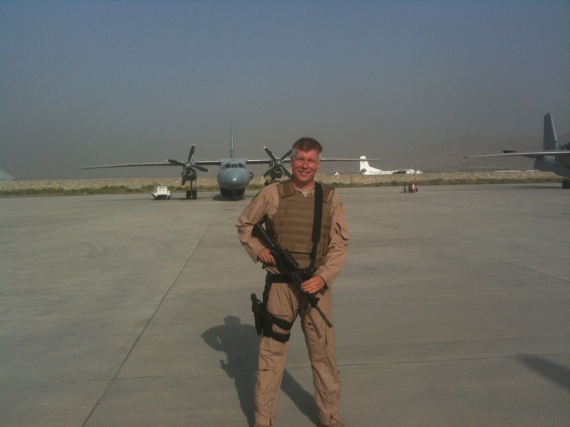 Maj. Franklin Baker, 550th Special Operations Squadron Instructor pilot, trained Afghan air force crews on an Antonov AN-32B during his deployment.  Courtesy Photo