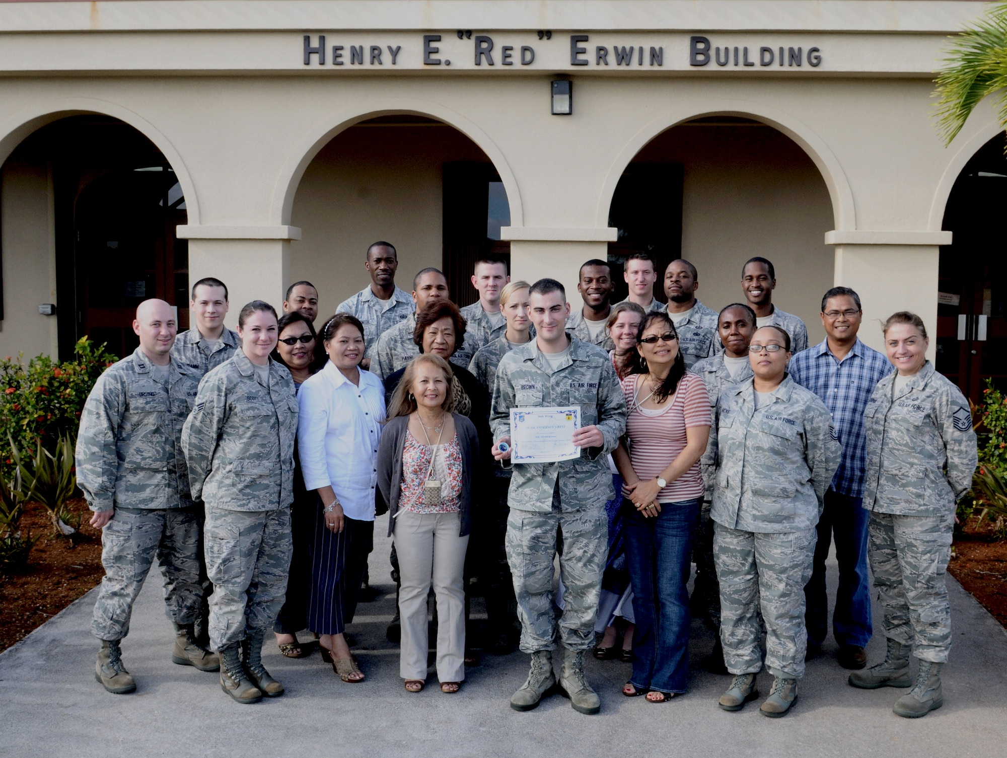 Airman 1st Class David Brown, 36th Comptroller Squadron budget analyst, was awarded Team Andersen’s Best, Jan. 5. Andersen’s Best is a recognition program which highlights a top performer from the 36th Wing. Each week, supervisors nominate a member of their team for outstanding performance and the wing commander presents the selected Airman/Civilian with an award. (U.S. Air Force photo by Senior Airman Benjamin Wiseman/Released)