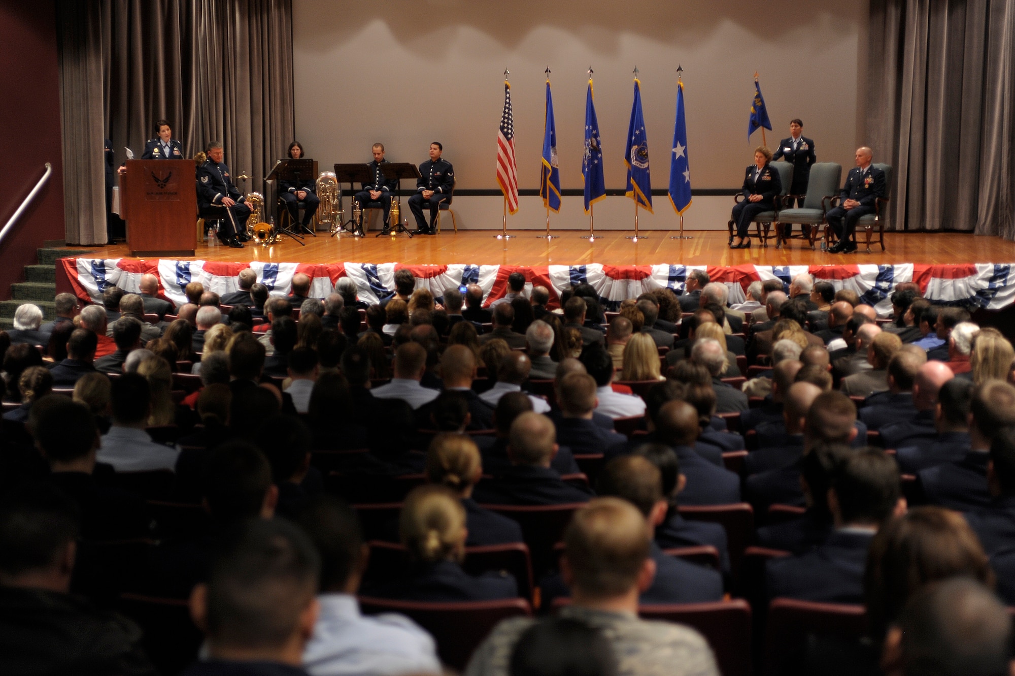 VANDENBERG AIR FORCE BASE, Calif. -- Col. Nina Armagno, the 30th Space Wing commander, speaks during a 30th SW change of command ceremony at the base theater Monday, Jan. 23, 2012. Armagno took command of the 30th SW at the ceremony from the former 30th SW commander, Col. Richard Boltz. (U.S. Air Force photo/Staff Sgt. Andrew Satran) 

 