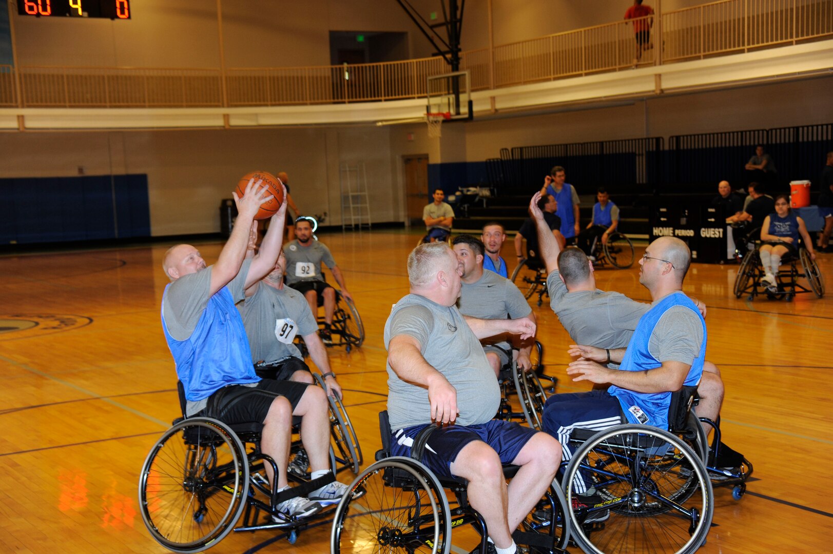 Participants in the Air Force Adaptive Fitness and Sports Camp, play wheelchair basketball at the Rambler Fitness Center, Joint Base San Antonio-Randolph, Texas Jan. 19. (U.S. Air Force photo by Don Lindsey) (released)