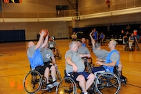 Participants in the Air Force Adaptive Fitness and Sports Camp, play wheelchair basketball at the Rambler Fitness Center, Joint Base San Antonio-Randolph, Texas Jan. 19. (U.S. Air Force photo by Don Lindsey) (released)