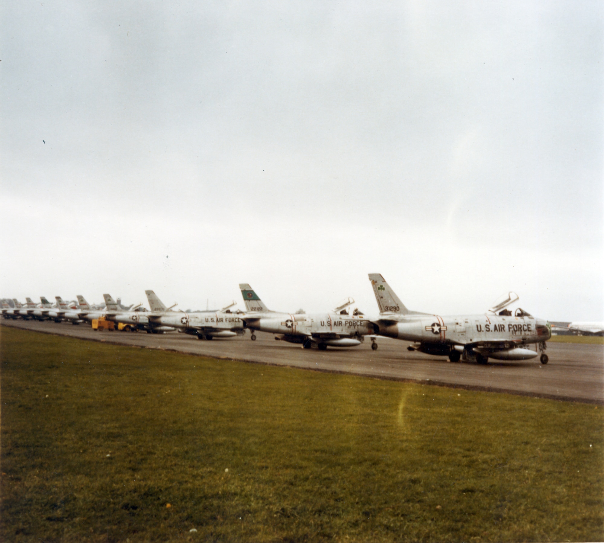 F-86Hs at Prestwick Air base, Scotland after flying the North Atlantic from the U.S. as part of Operation Stair Step, Oct. 1961. After refueling, they continued to their new base in France.