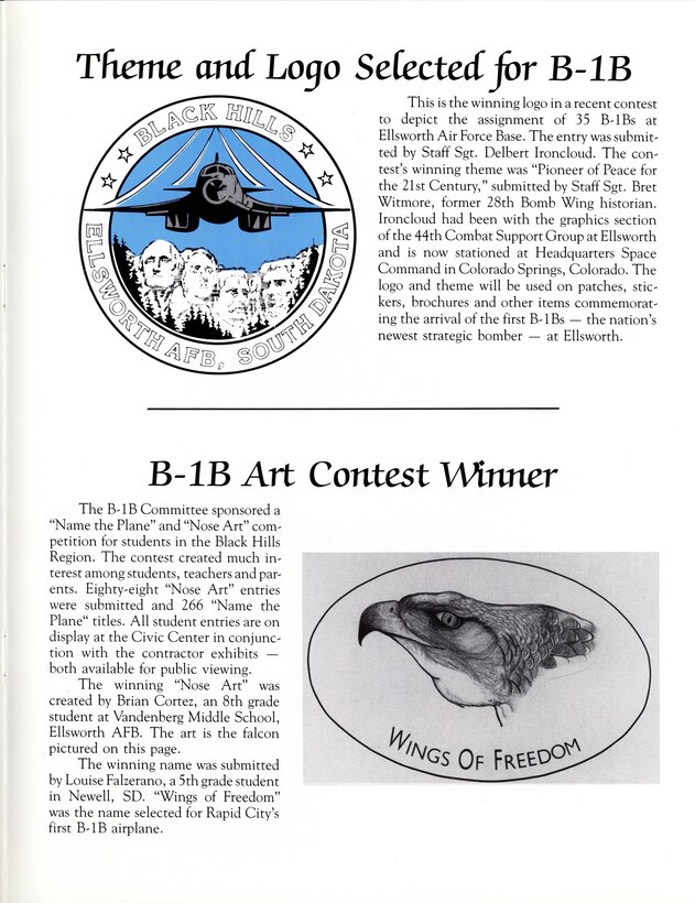 The second page of the brochure handed out to guests that were celebrating the arrival of Ellsworth’s first B-1B, Jan. 21, 1987.