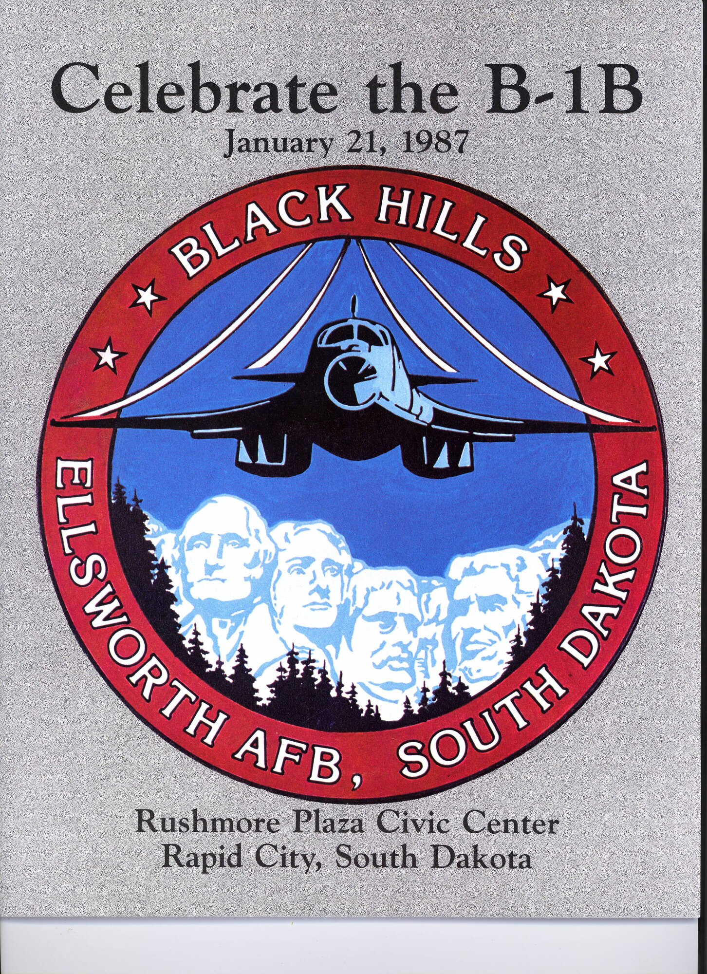 The brochure handed out to guests that were celebrating the arrival of Ellsworth’s first B-1B, Jan. 21, 1987.