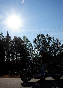 Skip Evans prepares to demonstrate a portion of the Basic Rider Course to the students at Joint Base Charleston - Weapons Station, Jan. 19. There are three courses provided to JB Charleston personnel by Cape Fox; the basic rider course, a refresher course and a military sports bike course. More than 35 students attend the courses each month. Evans is a rider coach with Cape Fox, a contractor for the Air Force Installation’s Motorcycle Safety Programs. (U.S. Air Force photo/Staff Sgt. Katie Gieratz)(Released)
