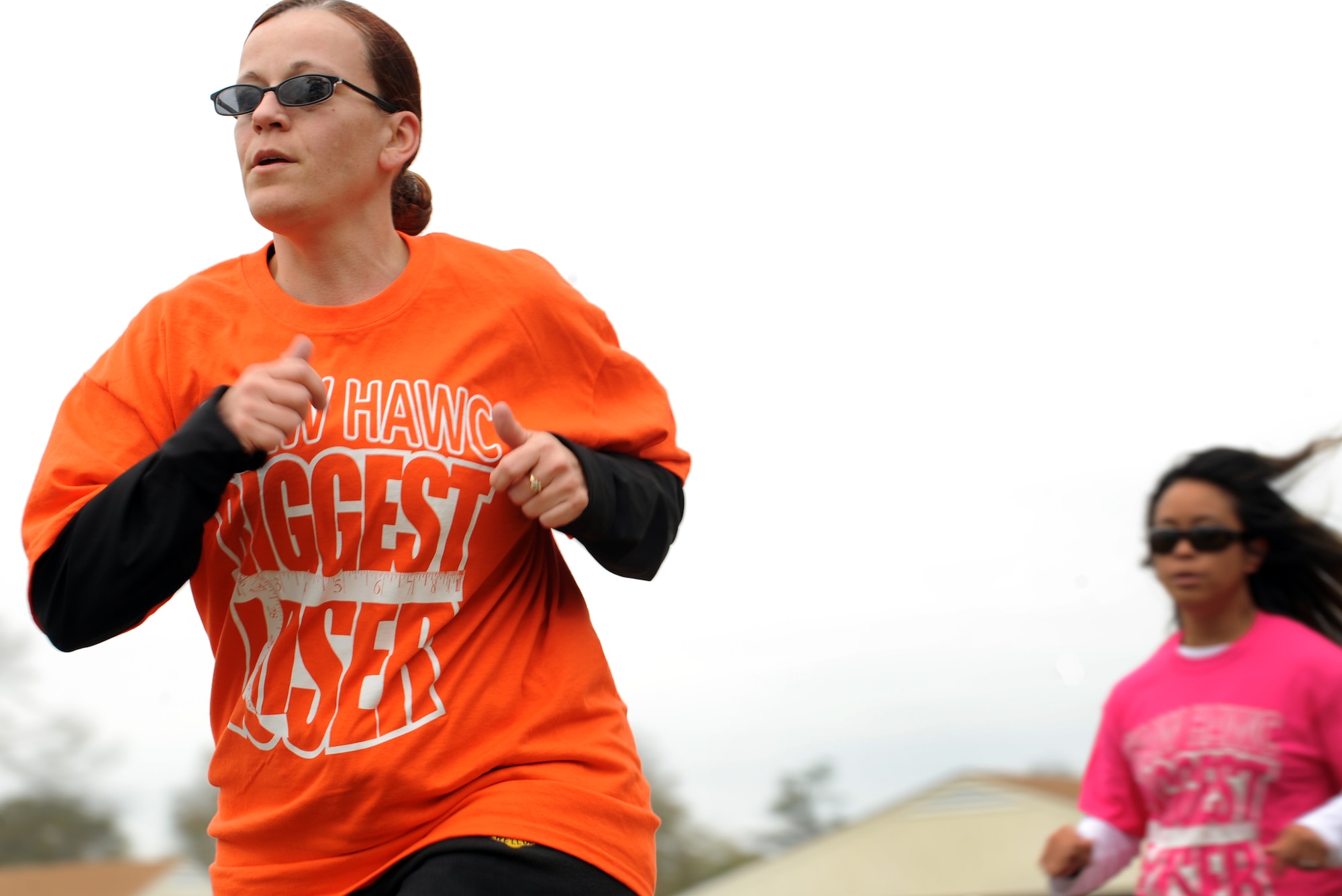 U.S. Army, Sgt. 1st Class Cynthia Hawk, Third Army/United States Army Central operations sergeant, runs during the Biggest Loser Competition at the chapel track, Shaw Air Force Base, S.C., Jan. 20, 2012. The Biggest Loser Competition is a six week program for Team Shaw contestants to work on health, wellness, fitness and nutrition. (U.S. Air Force photo by Airman 1st Class Tabatha McCarthy/Released)