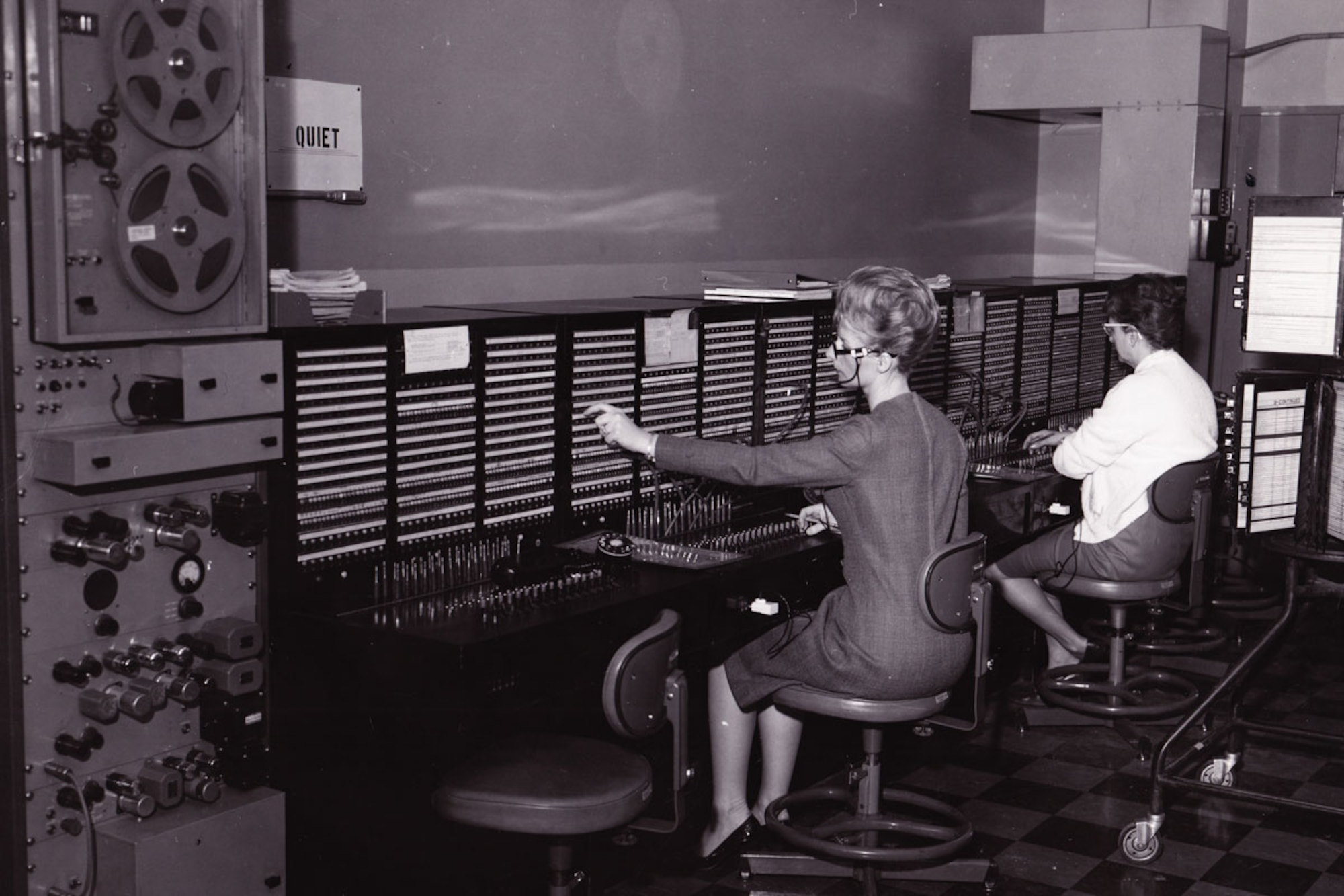 Fort Richardson telephone operators Pat Hayes and Claira Koski connect calls March 31, 1967. The switchboard they used was in operation from 1951 to 1991. (U.S. Army photo/Pfc. James Lopez)