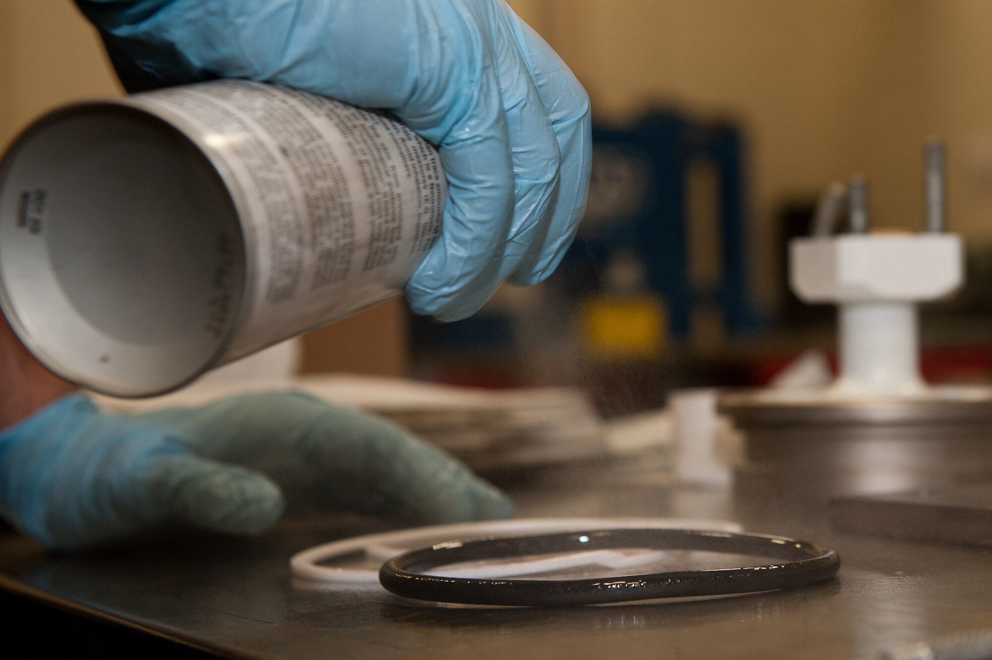 Senior Airman Michael Daniel, 28th Maintenance Squadron hydraulics journeyman, lubricates seals for an auxiliary power unit piston in the 28th MXS Hydraulics Shop at Ellsworth Air Force Base, S.D., Jan. 19, 2012. The APU is a used to start B-1B engines to ensure the readiness of the base’s fleet of bombers. (U.S. Air Force Photo by Airman 1st Class Kate Thornton/Released)