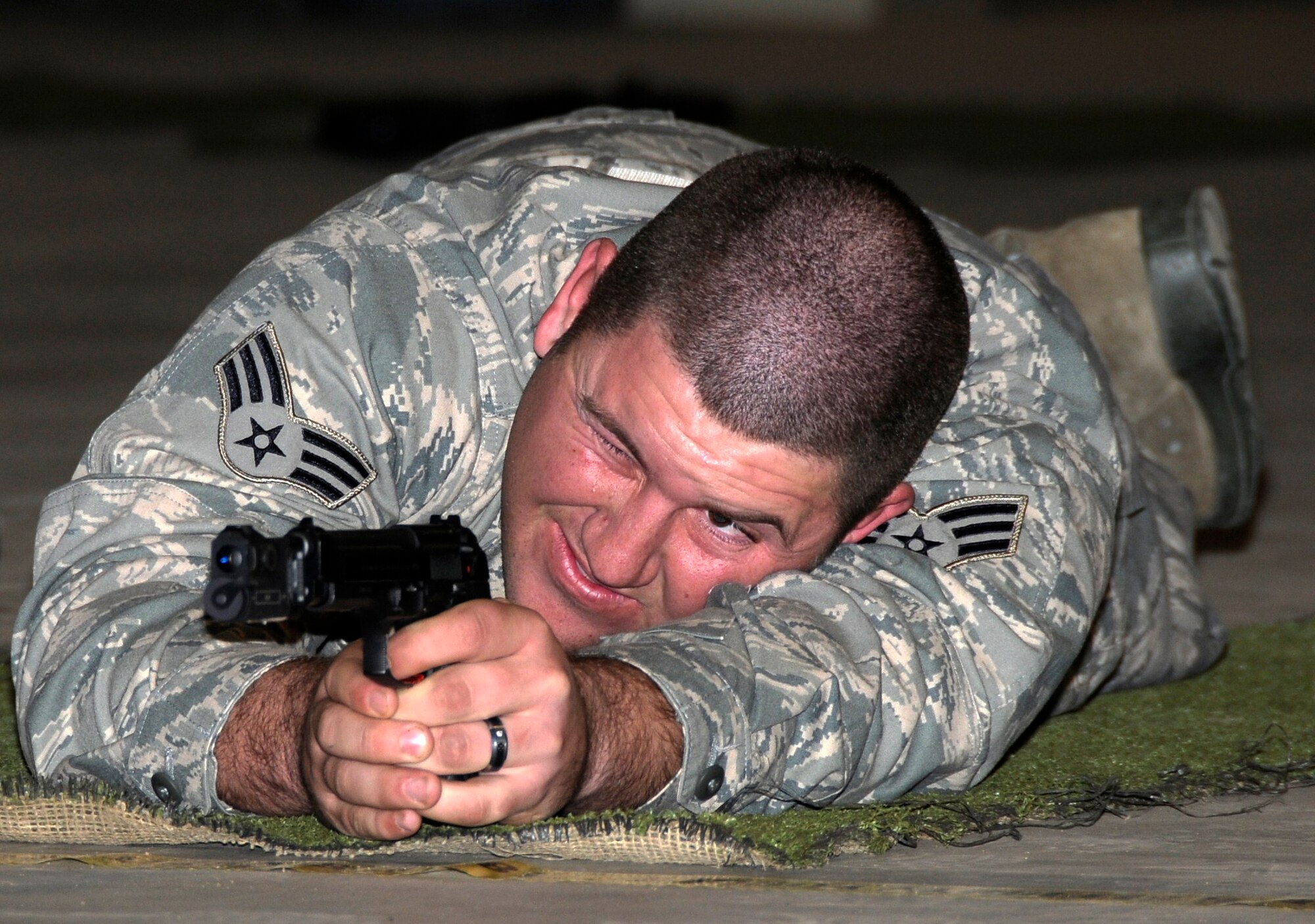 A shooter competes in Phase 1 of the Chief, National Guard Bureau Postal Match using the Laser Marksmanship Training System at the 188th Fighter Wing Jan. 8. (National Guard photo by Airman 1st Class Hannah Landeros/188th Public Affairs)