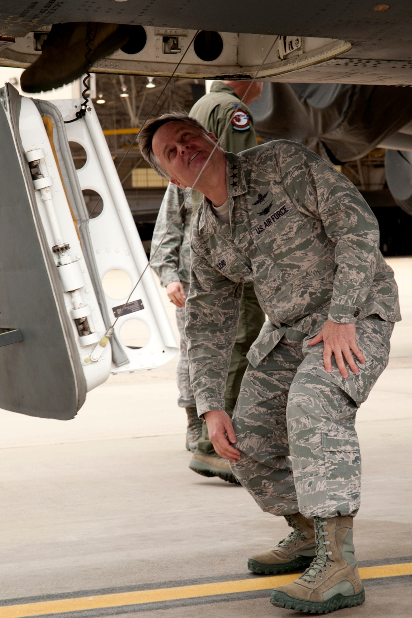 U.S. Air Force Lt. Gen. William Lord gets ready to climb into the cockpit of a B-52 during his visit to Barksdale Air Force Base, La., Jan. 24, 2012. Lord is the Chief of Warfighting Integration and Chief Information Officer, Office of the Secretary of the Air Force, the Pentagon, Washington, D.C. (U.S. Air Force photo by Master Sgt. Greg Steele/Released)
